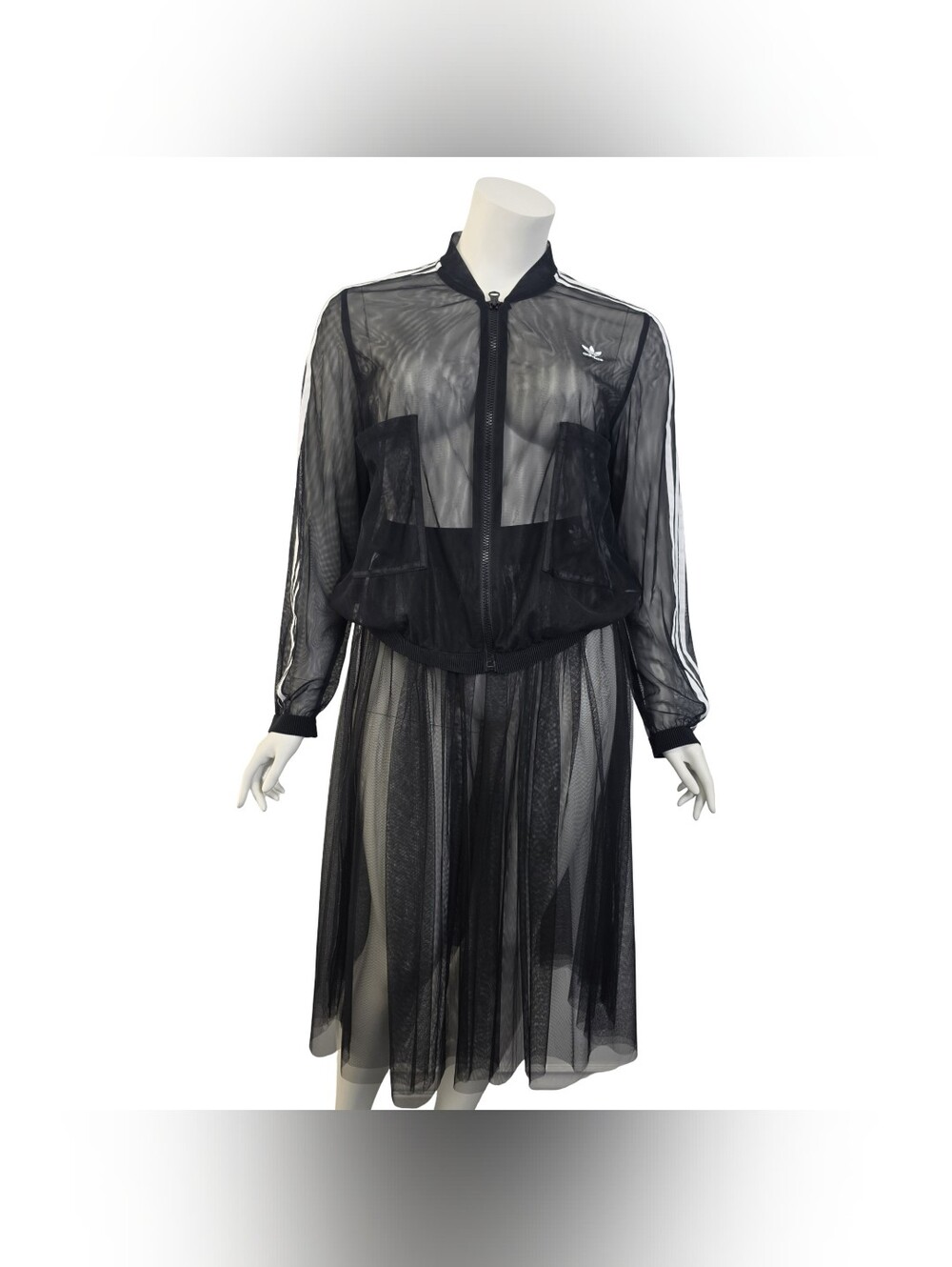 Adidas Originals Tulle Semi Sheer Skirt & Track Jacket Set EUC